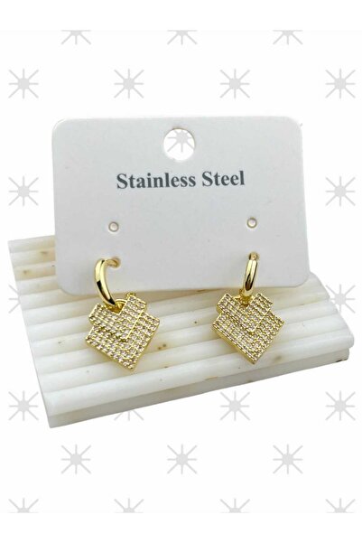 tesoro Zirkon Taşlı Üçgen Çelik Küpe