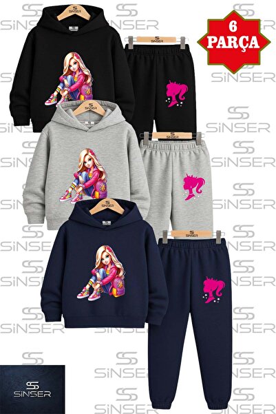 SS SİNSER Çocuk Unısex"PRENSES BRB OTURAN"3LU Kapşolu Eşofman Takımı