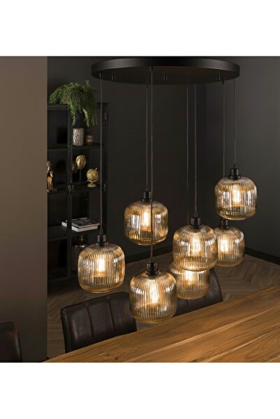 demet habek mylights Yedili Bal Cam 7’li Amber Cam Sarkıt Tavan Avize Modern ...