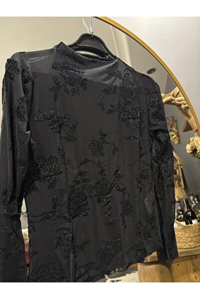 MODAGK بلوزة شفافة بتفاصيل مخملية