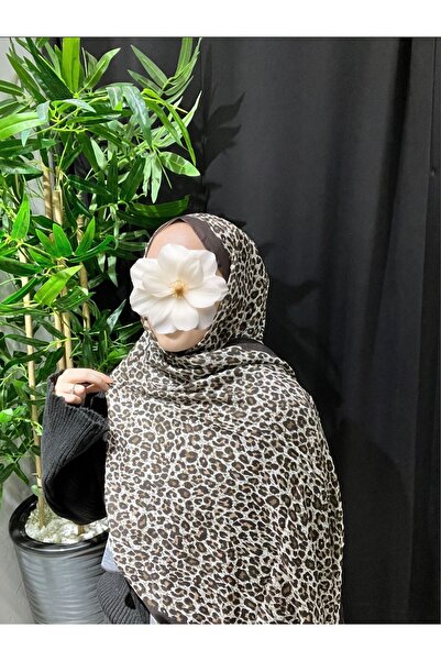 Velora Scarf Leopar Desen Pamuk Şal | Kahverengi