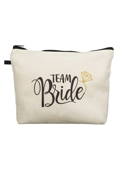 OEM Beige 'Team Bride' Makeup Bag, 25x5x18 cm