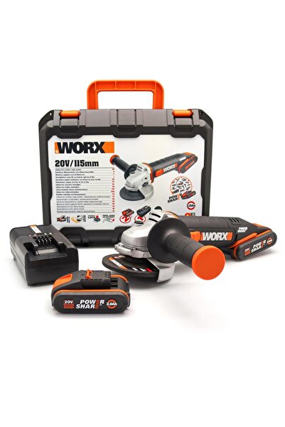 WORX WX800 20Volt 2.0 Ah. Li-ion Çift Akülü 115mm Profesyonel Şarjlı Avuç Taşlama