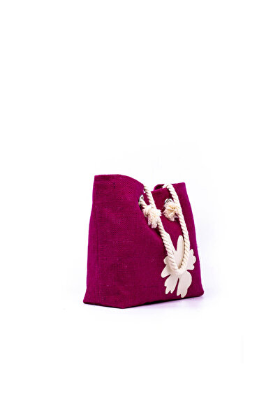 İSTANBULSTYLEMODA Beach Bag Jute Textured Fuchsia Cnt141225