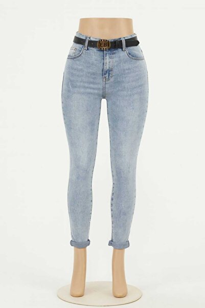 NO BRAND Women's high waist jeans, skinny cut, light blue