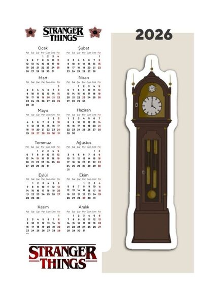 TİWO DİJİTAL STRANGER THİNGS TEMALI 2026 YILI TAKVİM İPLİ VE MANDALI