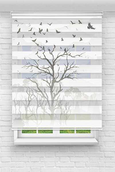 Perdecizade (ENXBOY)KUŞLAR VE AĞAÇ DİJİTAL BASKILI ZEBRA PERDE-COCUK ODASI-ST...