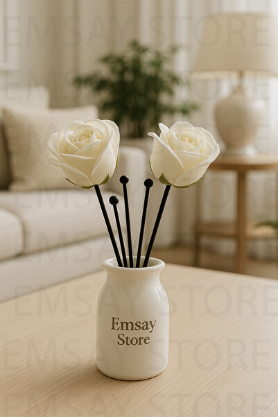 Emsay Store 5'li El Yapımı Premium Rose Oda Kokusu Çubuğu – Krem Gül Başlı, G...