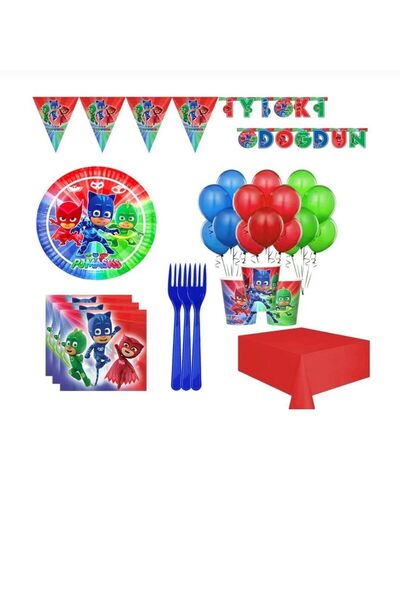 CAVAŞ sun hat Pijamaskeliler 8 Kişilik, Pija Maskeliler Doğum Günü Parti Seti