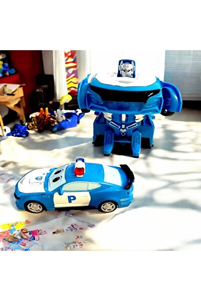 OEM Interactive Police car, with multi-colored lights and music, transformable into a robot, blue color
