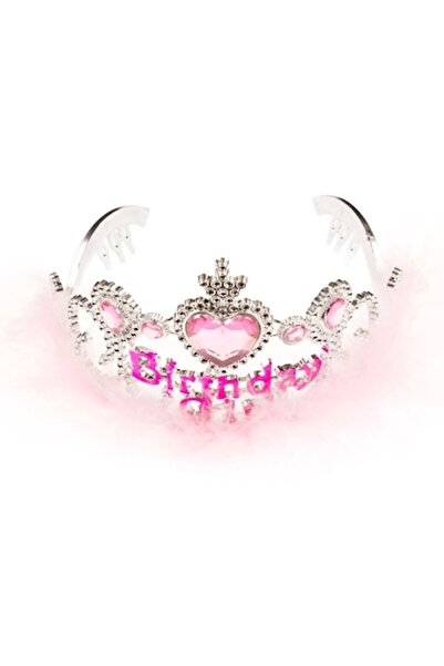 OEM Silver Hair Crown with Pink Stones & Feather for Birthday