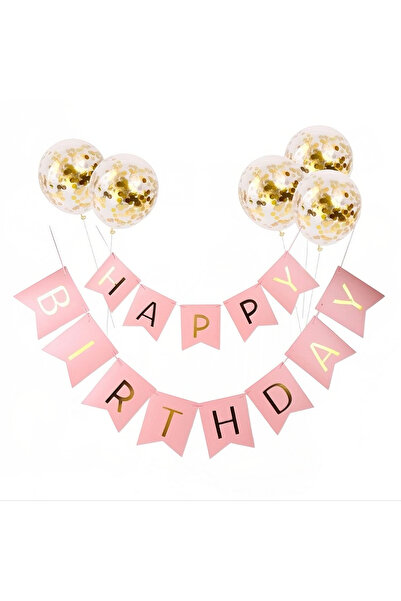 Teno Set de 5 baloane roz cu banner La mulți ani