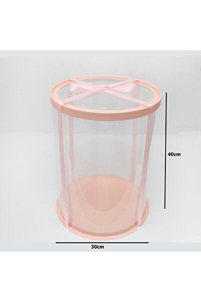 Generic 1 piece of round transparent cake boxes, pink color, dimensions 30 x