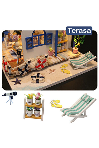 OEM Casuta de papusi Blue Coast, macheta DIY, cu LED, accesorii decorative si mobilier miniatural