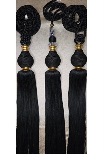 Perdehome Fon Perde tavan Bağlama Püsküllü Braçol 3Lü Set