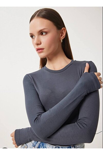 Butik Kadın parmak detaylı uzun kollu badi