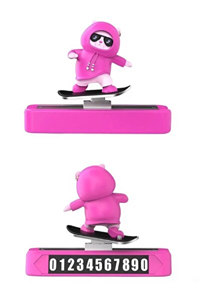 LIGHTNIX Hareketli Kayan Figürlü Oto Araç Park Numaratörü Kaykay Model Torpido Üstü Telefon Numaralığı Pembe