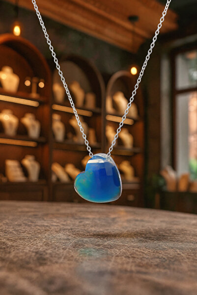 Soleildor His Taşı Kalp Gümüş Kolye