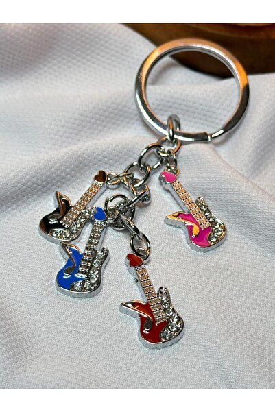 anahtarlık evreni Colorful Four Guitar Themed Metal Keychain with Stones