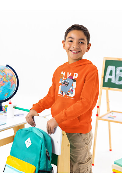 Kids Erkek Çocuk Mikrop Baskılı Nefes Alan Terleme Yapmayan %100 Pamuk Hoodie Sweatshirt