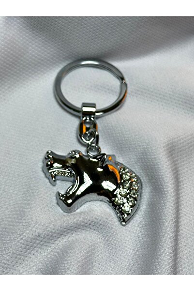 anahtarlık evreni إكسسوار بتصميم النمر المرصع بالحجر باللون الرمادي الفضي وسل...