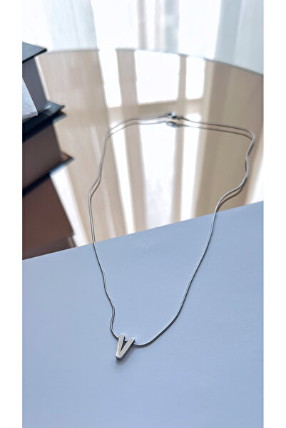 STİL NOKTA Çelik V Harfli Kolye Gümüş Renkli Kararma Paslanma