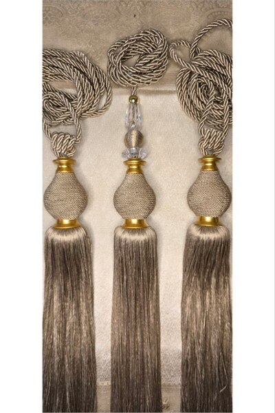 Perdehome Fon Perde tavan Bağlama Püsküllü Braçol 3Lü Set