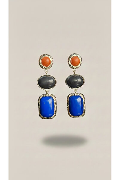 Lune Design Natural Stone Look Three Color Dangle Steel Earrings