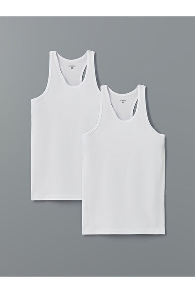 LC Waikiki White U-Neck Combed Cotton Men's Undershirt Set of 2