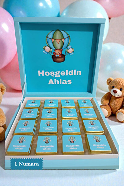 afyoresel 32 Adet Mavi Kutu Erkek Bebek Hosgeldin Konfiseri Çikolata
