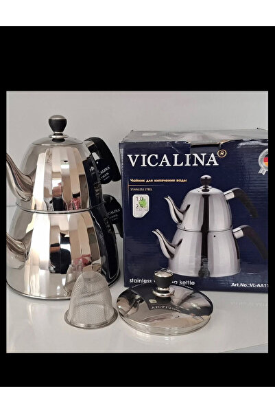 VICALINA Gümüş renk siyah saplı çaydanlık, çaydanlık, Gümüş çaydanlık