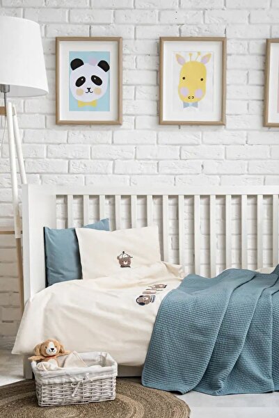 JOLLYTEKS Nakışlı Pamuk Örtülü Bebek Nevresim Seti, Ayıcık Desenli, %100 Pamu...
