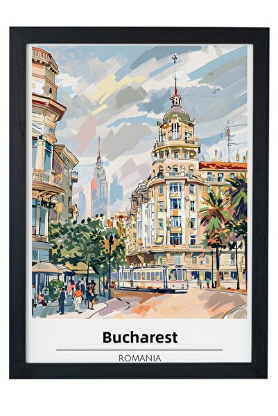 gxe.art Βουκαρέστη Ρουμανία Διακοσμητικός Πίνακας Τοίχου με Ξύλινο Πλαίσιο