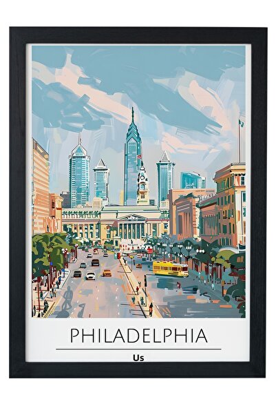 gxe.art Διακοσμητικός πίνακας τοίχου με ξύλινο πλαίσιο PHILADELPHIA USA
