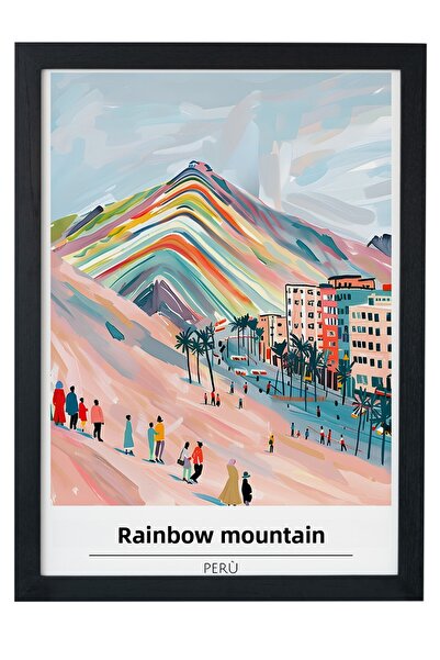 gxe.art RAIMBOW MOUNTAIN PERU Pictură decorativă de perete cu rama din lemn