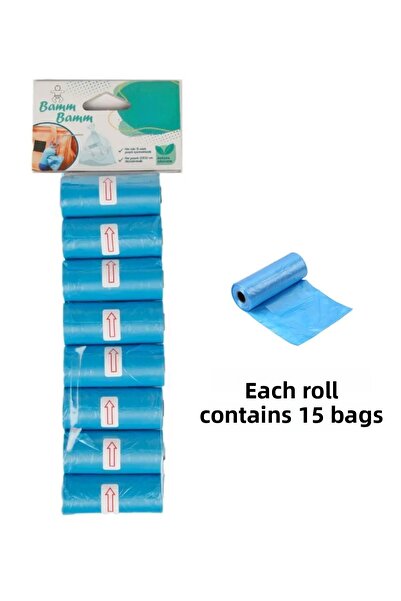 BAMM BAMM حقيبة فضلات القطط والكلاب باللون الأزرق 8 لفات (120 قطعة)