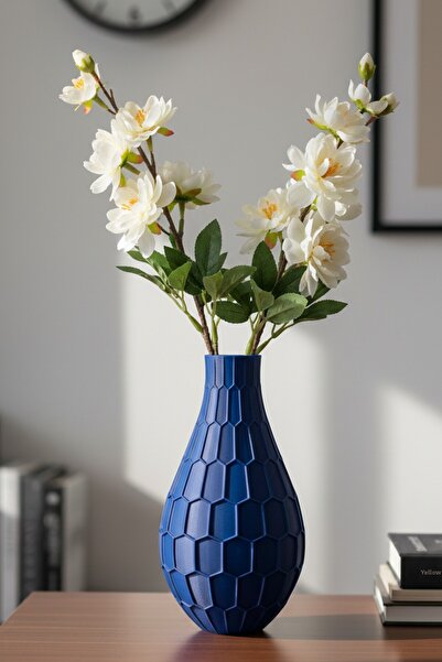 MEK Vază decorativă cu model de fagure geometrică albastră (22x15cm)