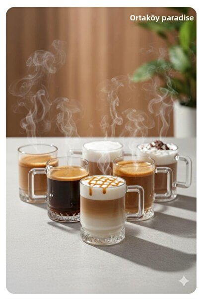 ORTAKÖY CENNETİ كوب زجاجي ماركة إيليسيا موديل 6، سعة 150 سي سي، ارتفاع 8 سم، ...