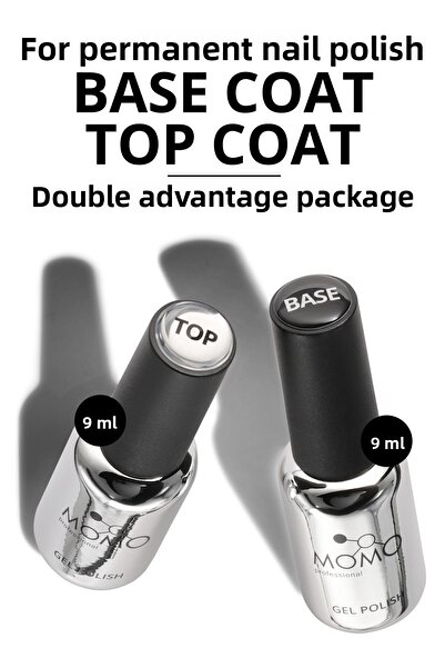MOMO professional Permanent nail polish and prosthetic nail set of 2 - base coat 9 ml, top coat 9 ml