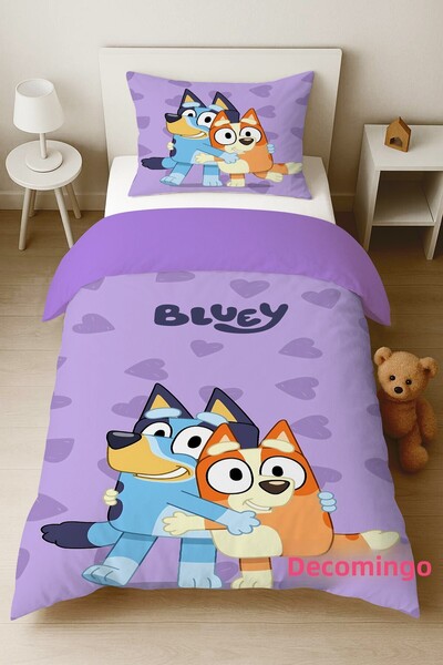 dekomingo طقم غطاء لحاف منقوش باللون الأزرق البنفسجي (بدون ملاءات) - غطاء وسا...