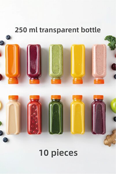 M&B WATER BOTTLE 10 زجاجات عصير فارغة - زجاجة سموثي وعصير أصفر سعة 250 مل بغط...