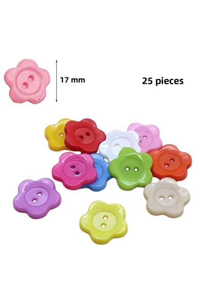 Limmy Flower Colored Button Colorful Daisy Button 1.7 cm - 25 Pieces