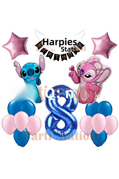 Parti Station مجموعة بالونات حفلة عيد ميلاد ليلو وستيتش وأنجل لعمر 8 سنوات مع...
