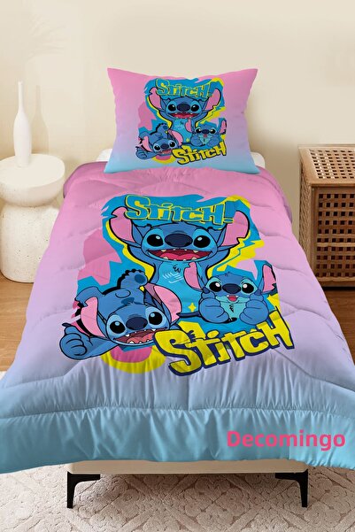 dekomingo Pink Blue Transitional Stitch Patterned Quilted Bedspread