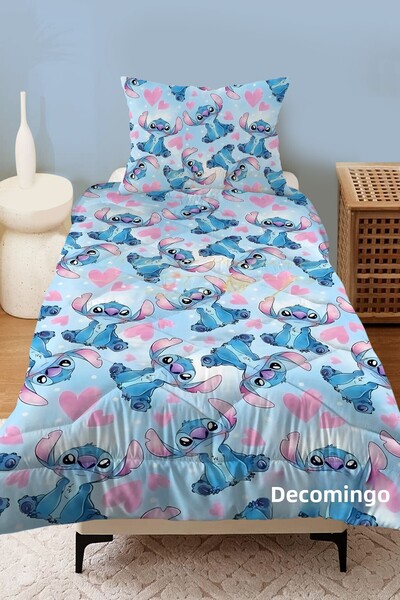 dekomingo Blue Background Stitch Patterned Quilted Bedspread