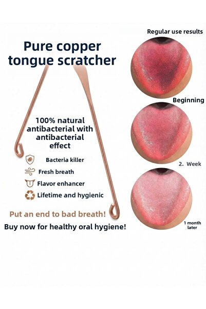 LOVYCO Tongue Cleaning 100% Pure Copper Cleaning Tool Tongue Brush Tongue Spo...