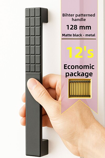 GLASWEN 12 bucăți de mânere cu model Bihter, 128 mm, negru, mâner pentru bucă...
