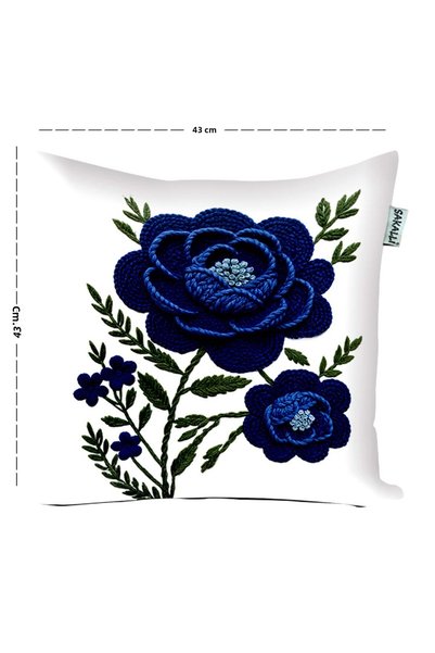 Pillow Home Navy Blue Floral Patterned Punch Look 3D Digital Printed Throw Pillow Covers Set of 2