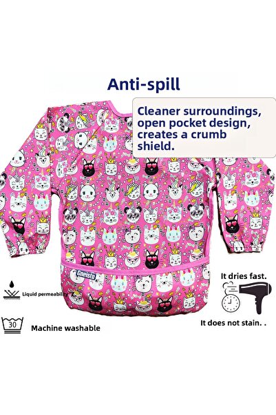 Gneisto مريلة أطفال بأكمام طويلة - وردي |   متوافق مع Blw، مقاوم للسوائل، تصم...