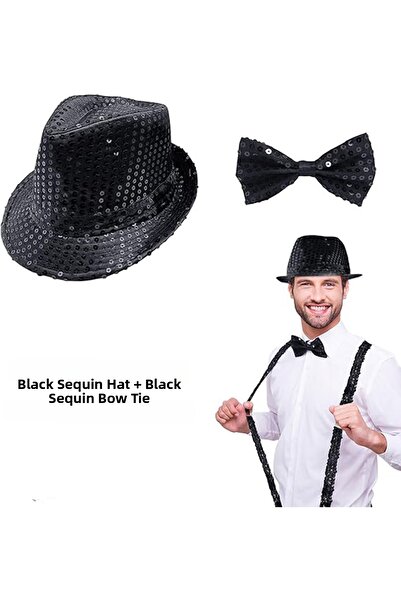 Kanonik Education Set pălărie și papion cu paiete negre – Set costum pentru a...